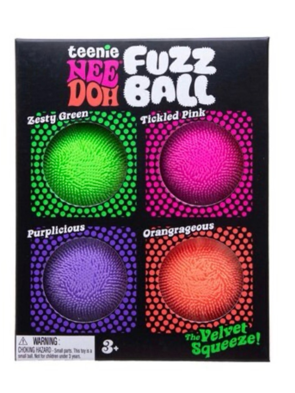 Teenie Nee Doh Fuzz Ball 4-Pack Velvet Squeeze - Green, Pink, Purple, Orange